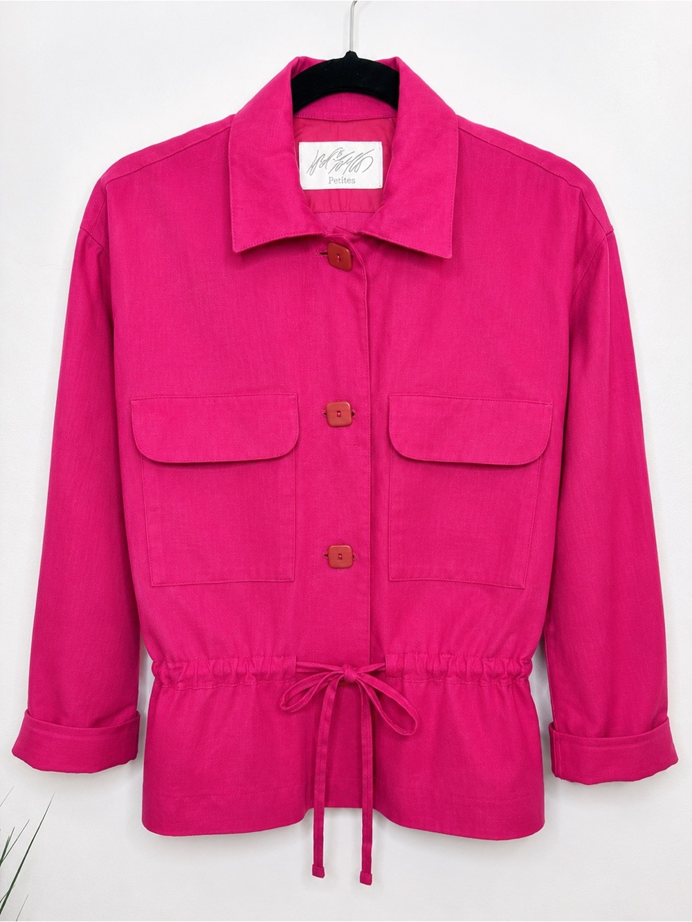 Vintage Petites 100% Linen Fuchsia Drawstring Utility Jacket 6P